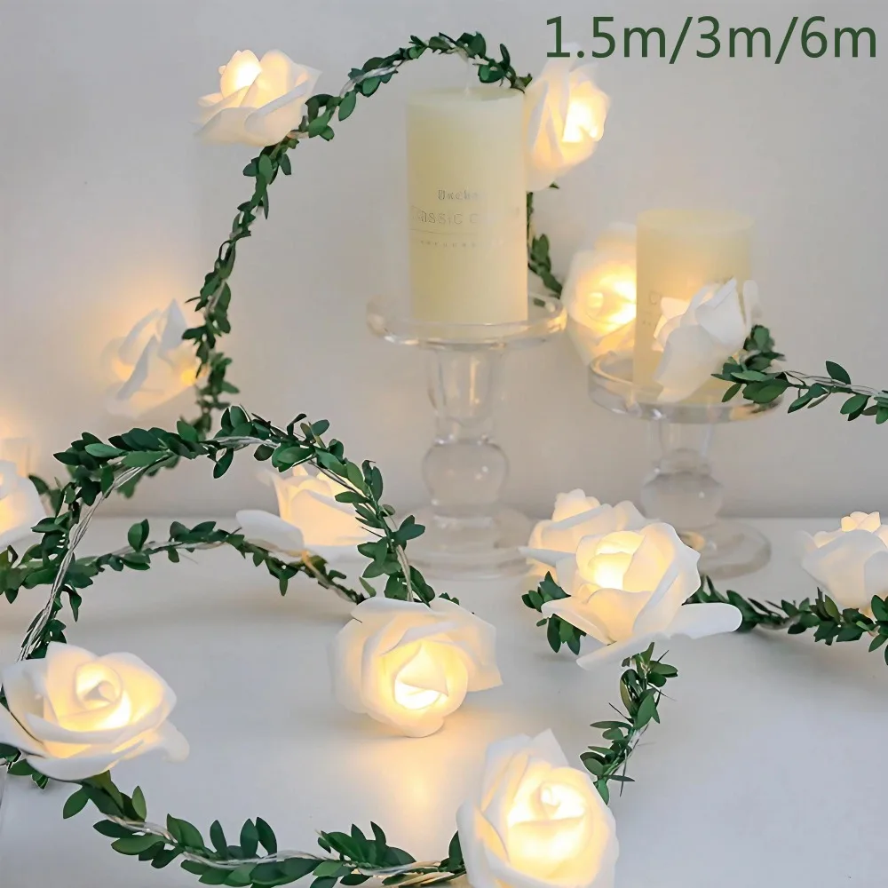 Jjyy 1,5 m/3m/6m Rosen fee Lichterketten, Rosen blume Innen Lichterketten Valentinstag Hochzeits dekorationen, batterie betrieben