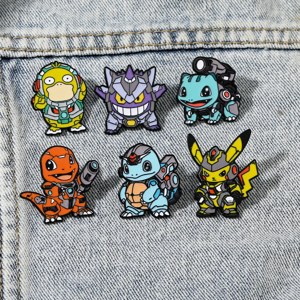 6-teiliges Set Anime Pokemon Emaille Pins – Pikachu Squirtle Gengar Lustige Cosplay Broschen Cartoon Abzeichen Anstecknadel Sammlung für Fans Image