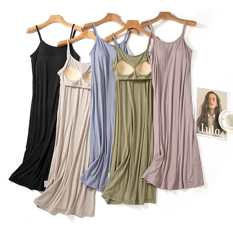 Nachthemd Frau Nachthemd große Brust polster Modal Home Wear Nachthemd sexy Schlinge Nachthemd Sommer Nachtwäsche Haus kleider