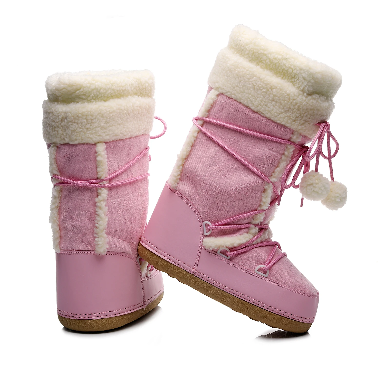 Rosa Frauen Schnee Stiefel Winter Weibliche Stiefel Dicke Im Freien Wasserdichte nicht-slip Mid-kalb Stiefel Mode Warme Pelz frauen Winter Schuhe