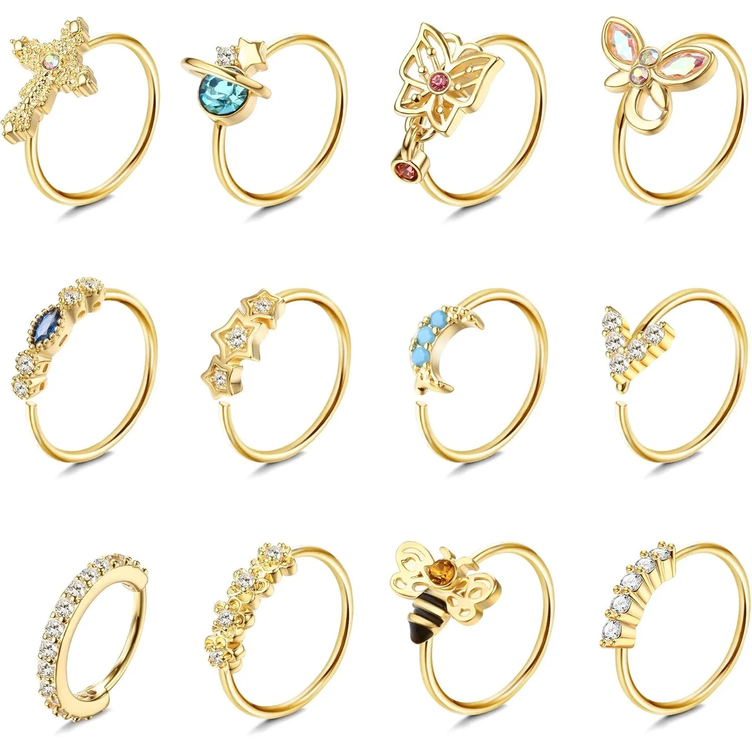 Drperfect 1 Stück 20 g Nasenringe Hoop für Damen und Herren, chirurgischer Edelstahl, baumelnder Nasenring, Knorpelohrring, Piercing-Schmuck Image