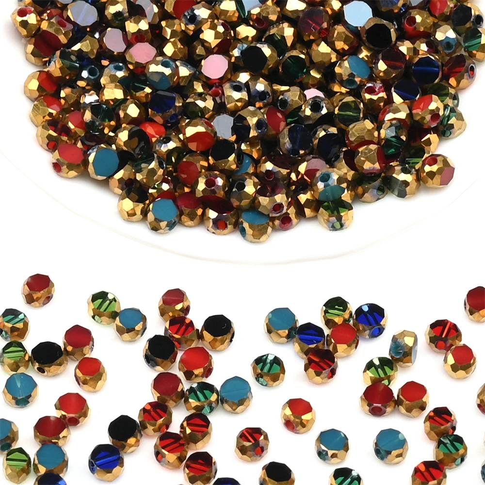 72 Teile/los 3*4mm Goldene Überzogene Glas Perlen Oval Flache Facettierte Kristall Perlen für DIY Herstellung Halskette Armband schmuck Zubehör Image