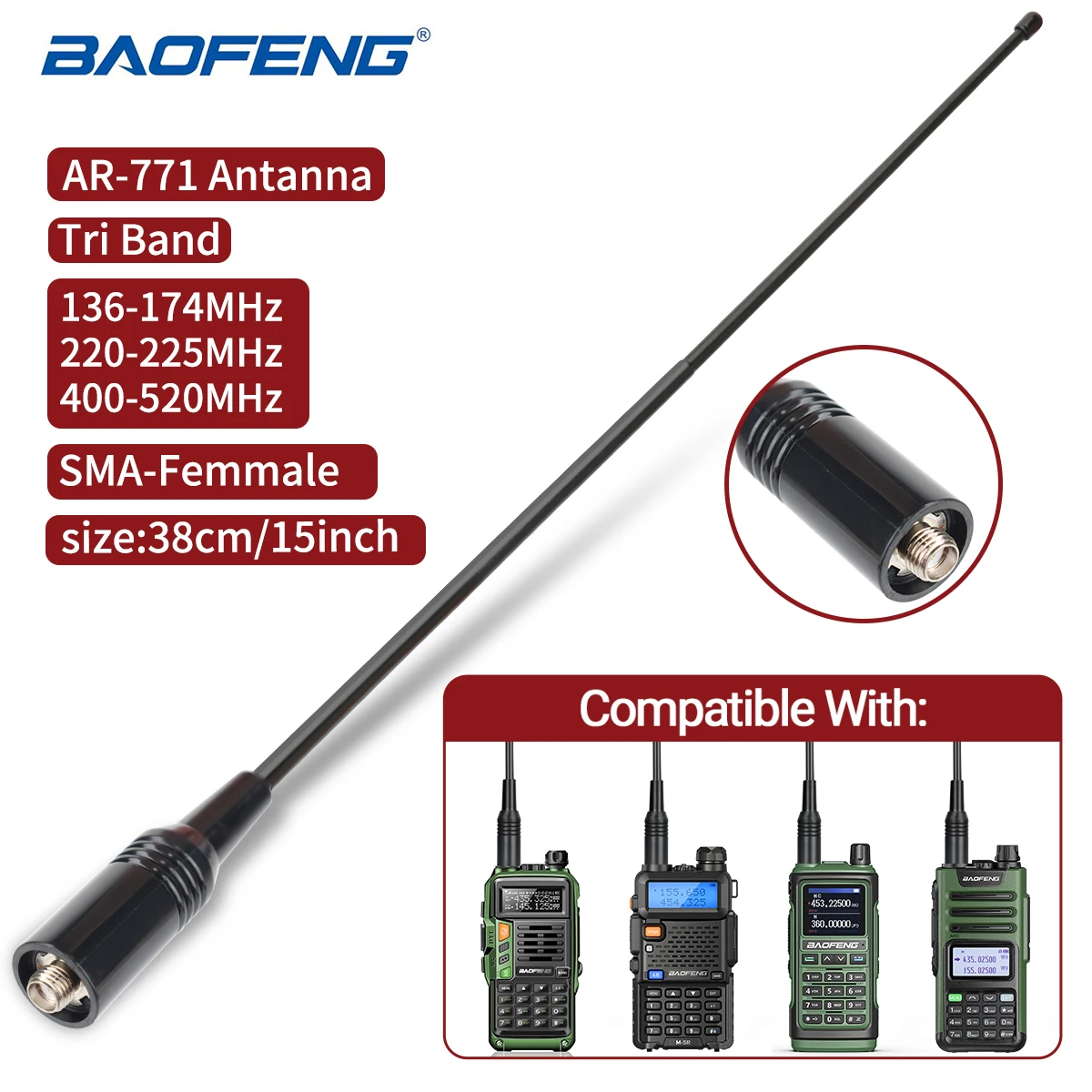 AR-771 Walkie Talkie sma-weibliche Antenne Tri-Band weiche Peitsche Antenne für Baofeng UV-5RH Pro Max M-13 Pro UV-17M Schinken Zwei-Wege-Radio Image
