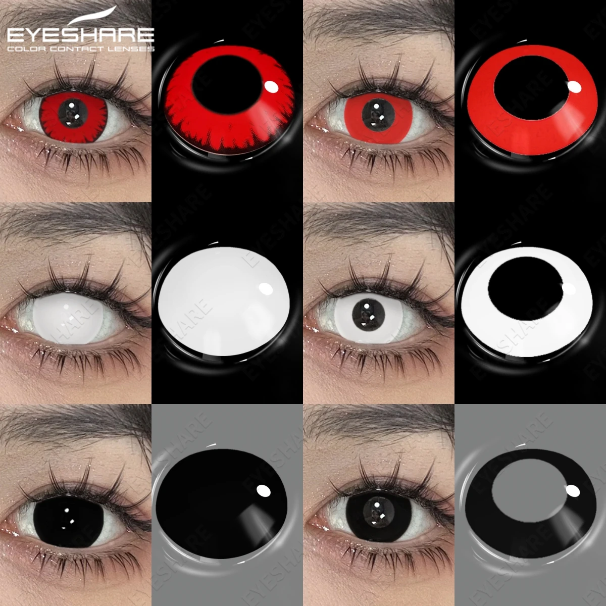 EYESHARE 1 Paar Cosplay Weiße Farbe Kontaktlinsen Halloween Gruselige Kontaktlinsen Crazy Red Augen Make-Up Linsen Schwarz Schönheit Schüler Image