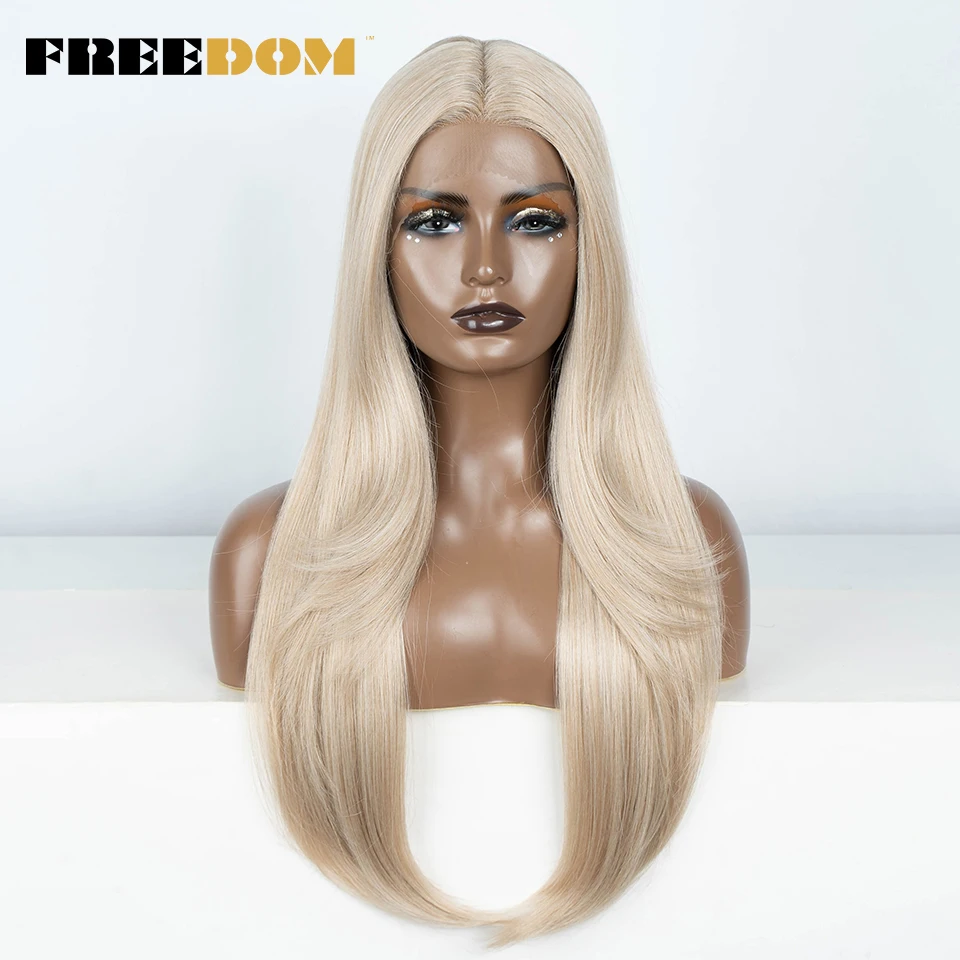 FREEDOM Synthetische Lace-Front-Perücken für Frauen, 71,1 cm, gerade, rosa Ombre, braun, blond, Highlight, Cosplay-Spitzenperücken, hitzebeständig Image