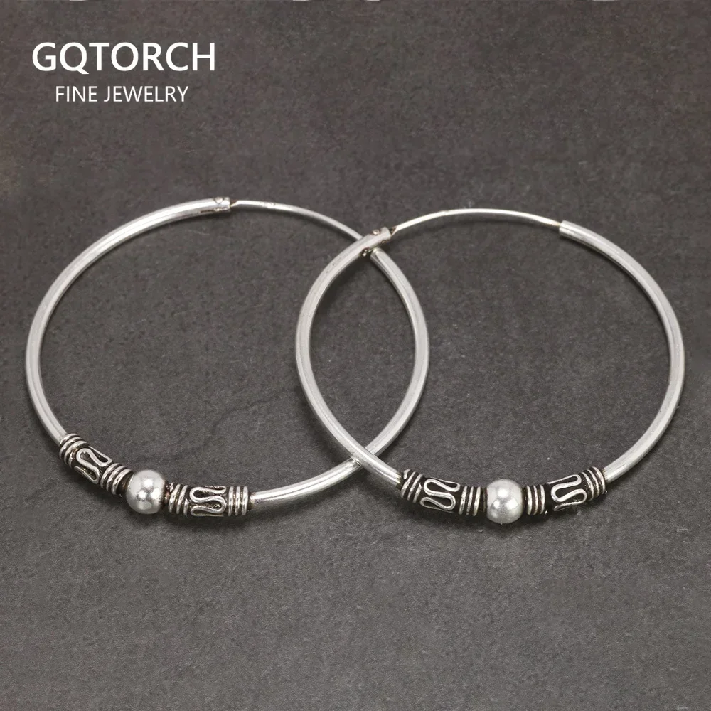 16mm 20mm 30mm 40mm Echt 925 Sterling Silber Creolen für Frauen Runde Kreis Retro Vintage antiken Stil Damen Schmuck