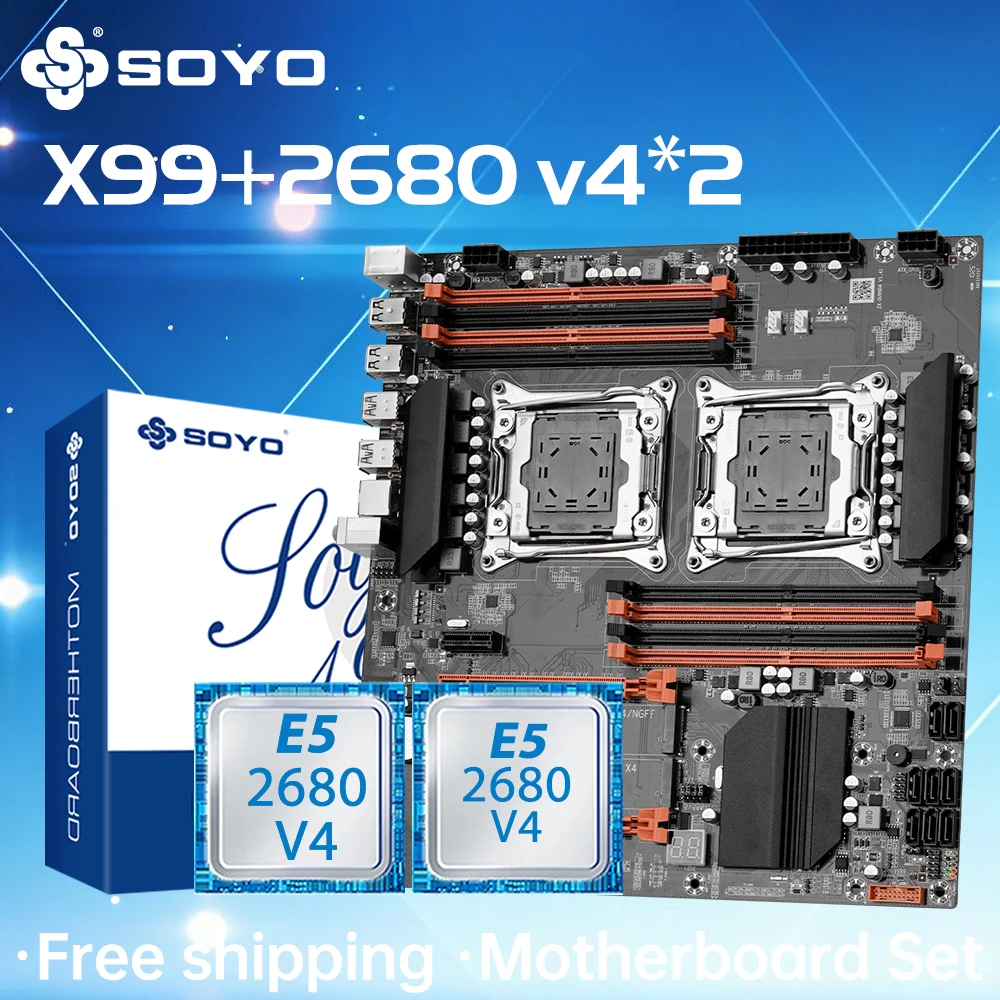 SOYO X99 Dual CPU Gaming Motherboard Kit Intel Xeon E5 2680 V4*2&DDR4 16 GB (2*8 GB) LGA2011-3 M.2 NVME für Desktop-Computer-Host Image
