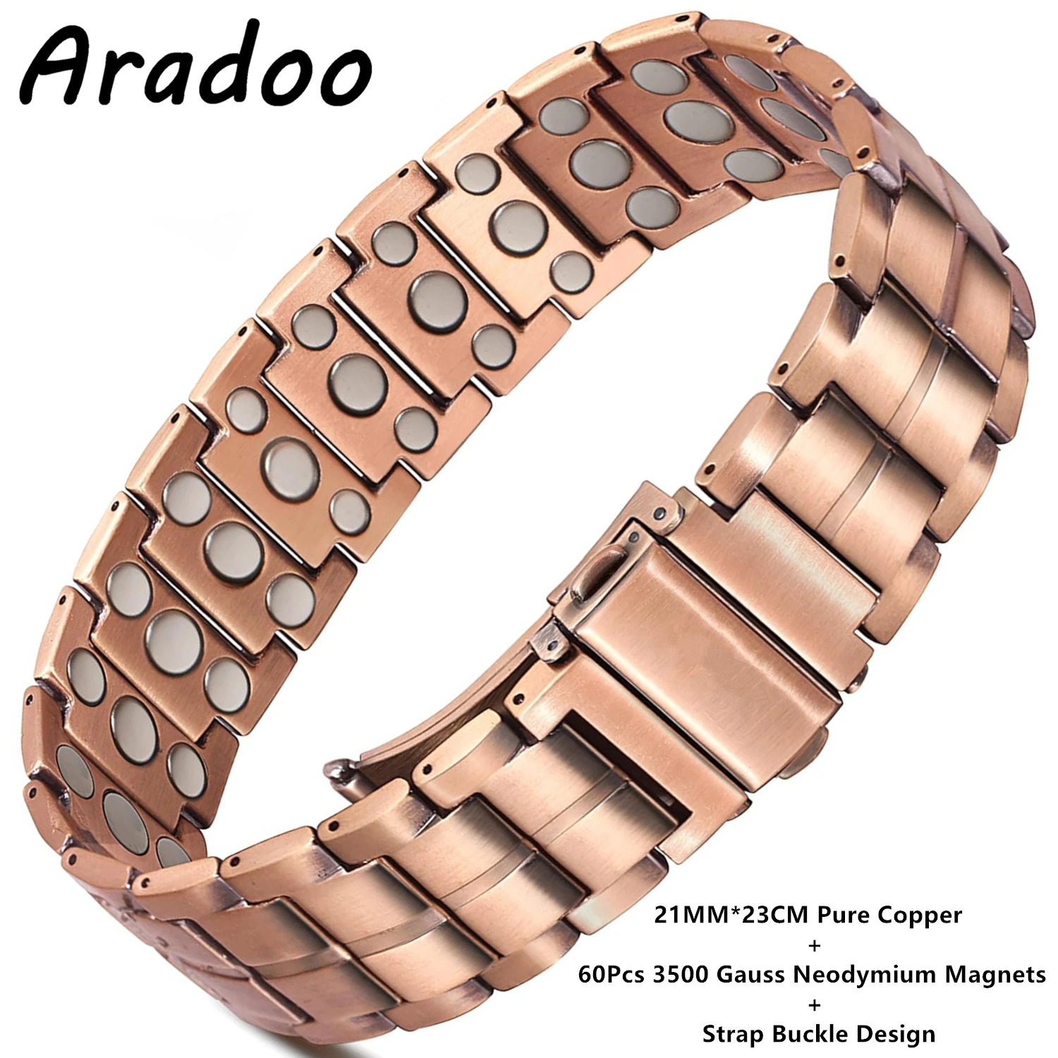 ARADOO 3X Stärke 3500 Gauss Neodym Magnetisches Kupfer Armband für Männer Reines Kupfer Armreif Armband Schmuck Geschenke Image