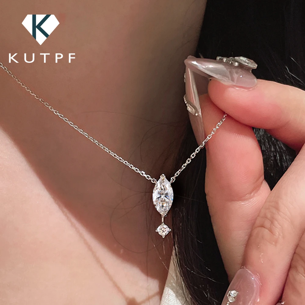 1,1 Karat Marquise/Rundschliff-Moissanit-Anhänger-Halskette für Damen, Labordiamant-Halsketten, stapelbare Halskette aus 925er-Sterlingsilber Image
