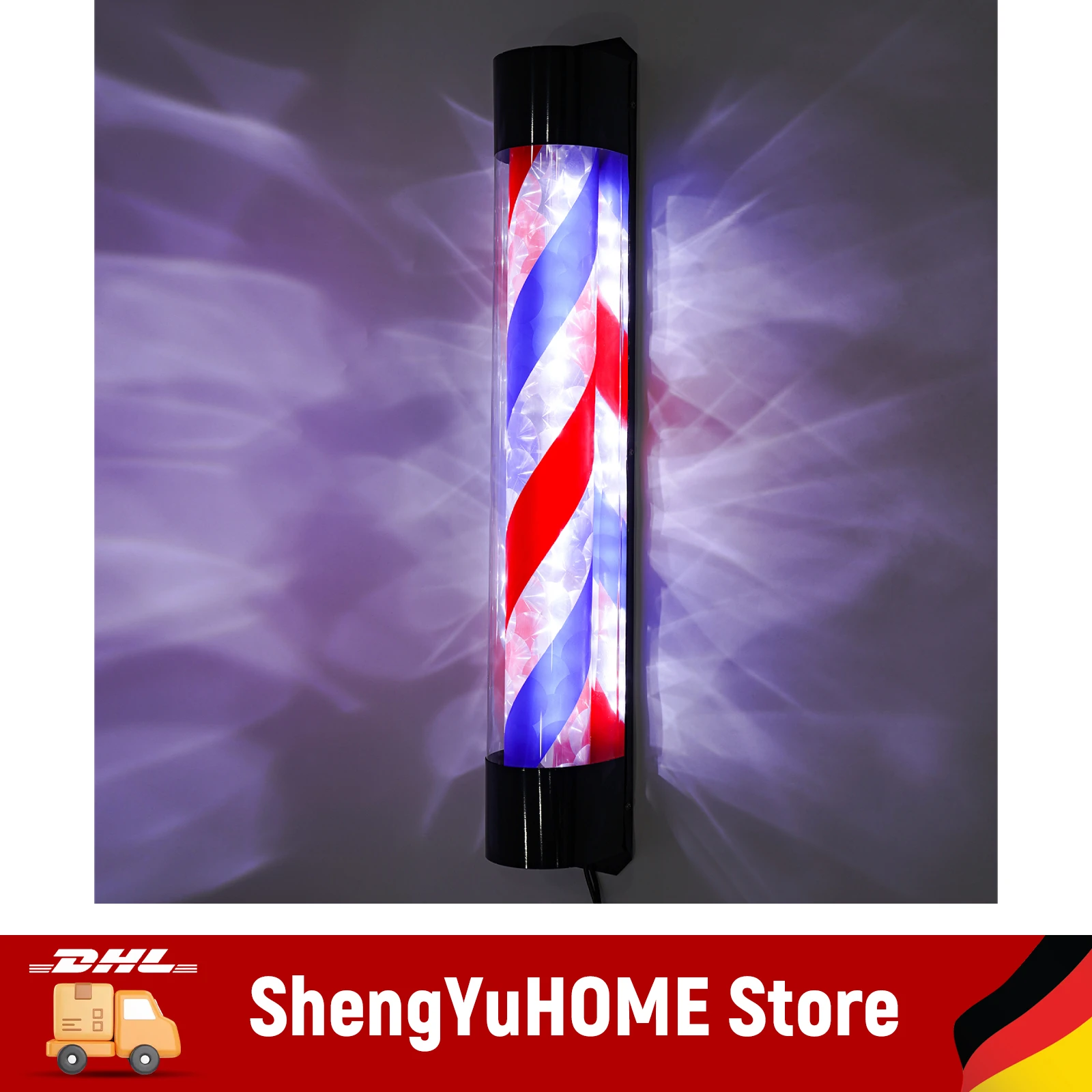 Salonausrüstung Barber Sign Pole Rotierendes Licht Streifen Schild Licht Weiß Blau Rot LED Patch Lampe für Friseursalons, Friseursalons Image