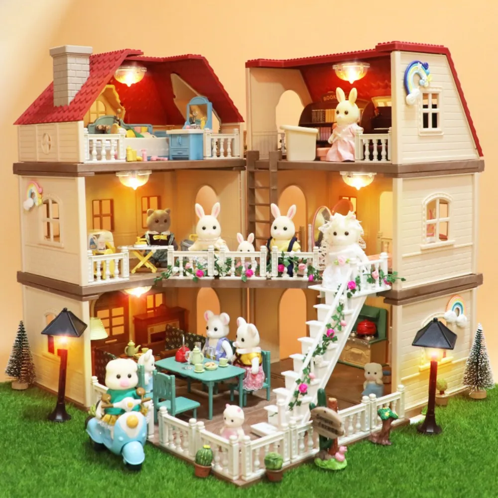 1/12 Puppenhaus Möbel Familienhaus Villa Simulieren Wald Kaninchen Tier Familie Miniatur Szene Spielzeug Display Möbel Spielzeug Geschenk