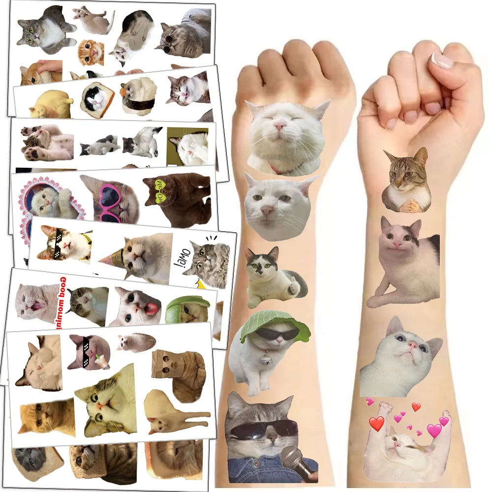 10 Teile/satz Neue Liebe Katze Temporäre Tattoo Aufkleber Nette Katze Wasserdichte Tattoo Für Lustige Geburtstag Party Geschenk Image