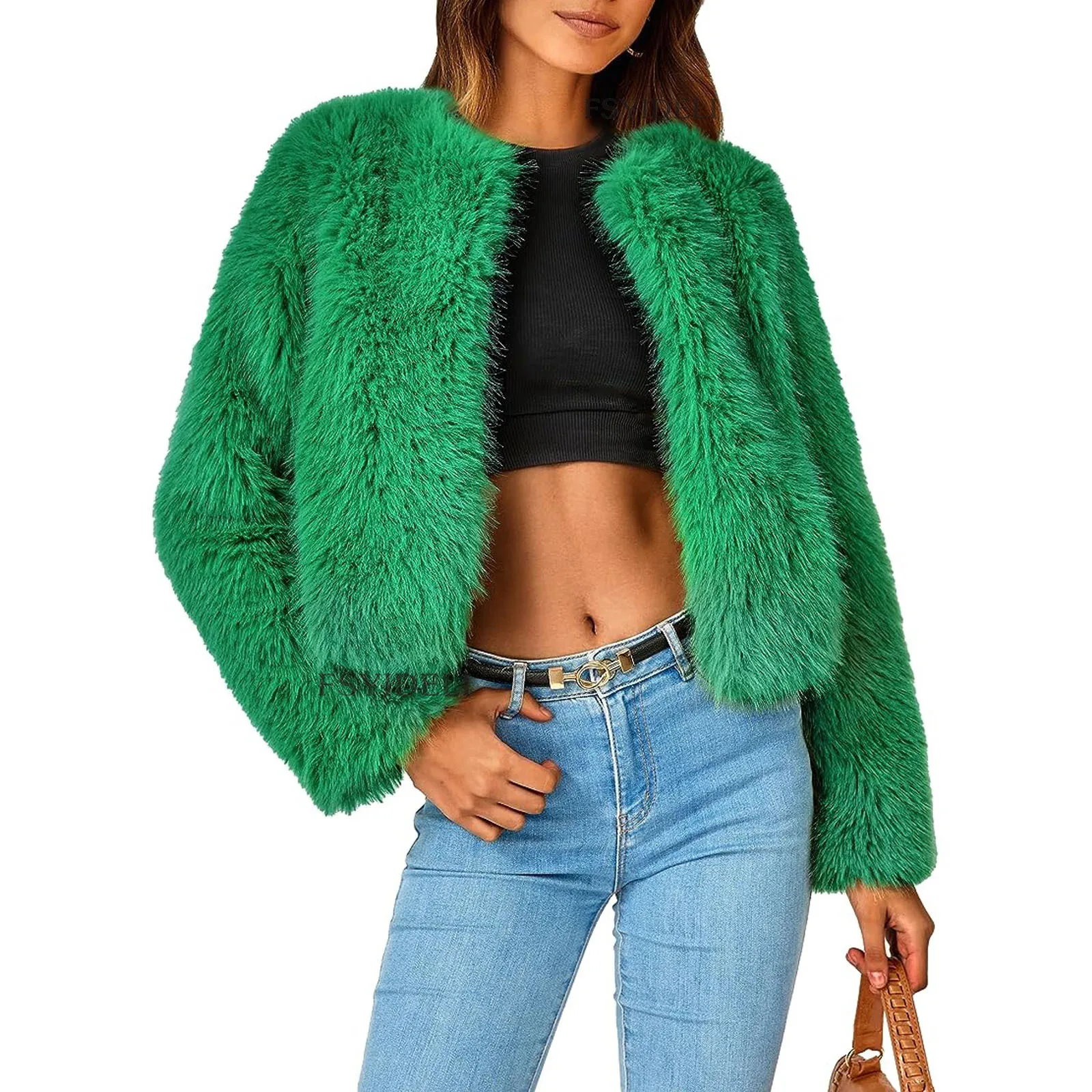 Faux Pelz Zipper Jacke Frauen 2023 Mantel Langarm Herbst Winter Mäntel Grün Lose Beiläufige Mama Mäntel Y2k Jacken Streetwear Image