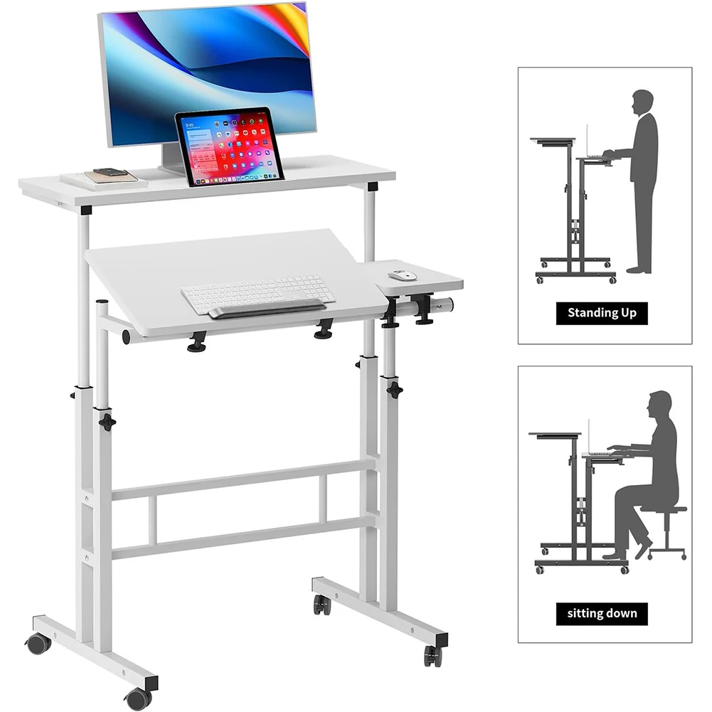 Mobiler Schreibtisch mit klappbarer Tischplatte, höhenverstellbarer Computer-PC-Tisch, Arbeitsplatz, Laptop-Ständer mit Rollen für das Heimbüro