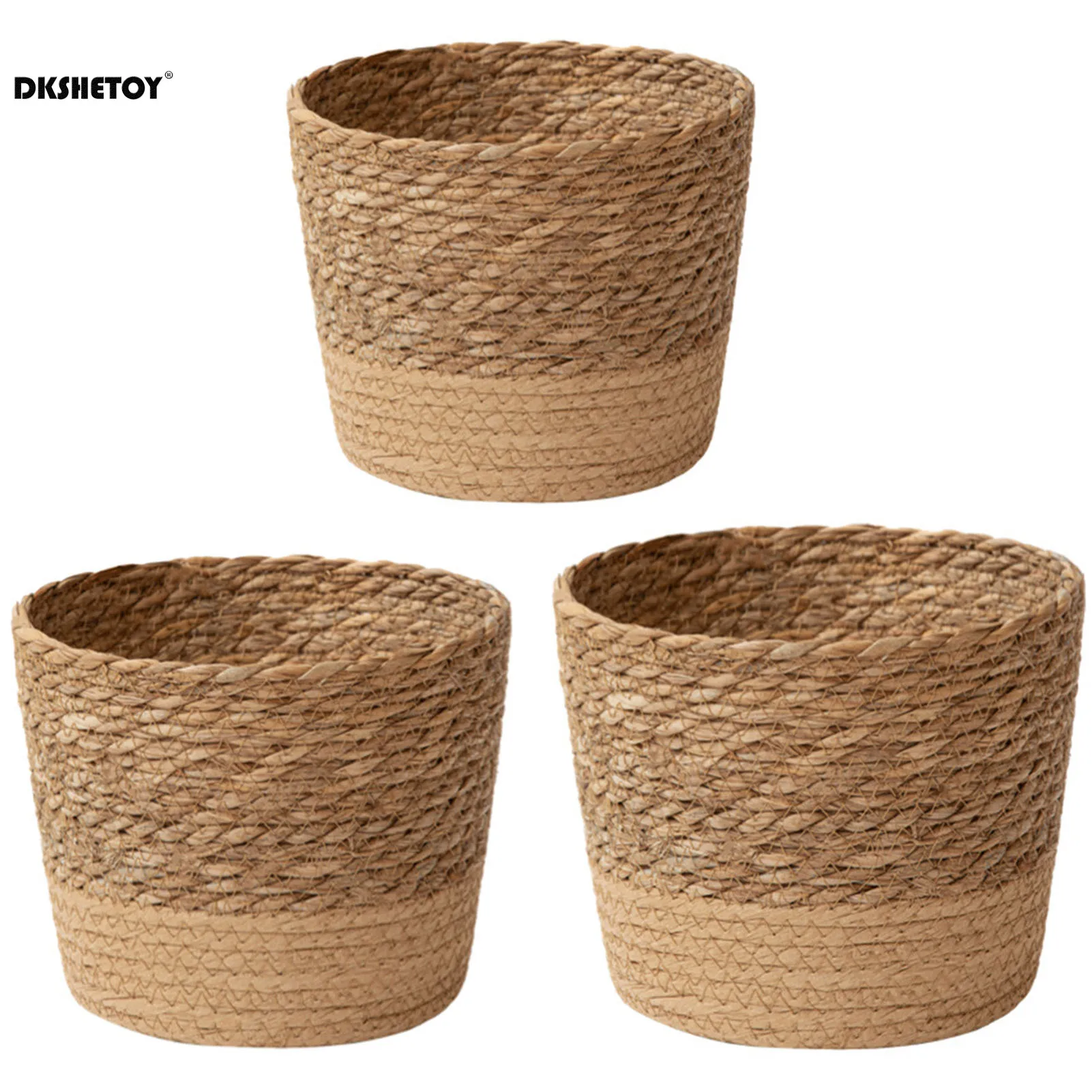 Natürlicher, aus Algen gewebter Blumentopf im Vintage-Stil, großes Fassungsvermögen, Strohgeflecht, Pflanzgefäß für Familie, Freunde, Nachbarn, Geschenk Image