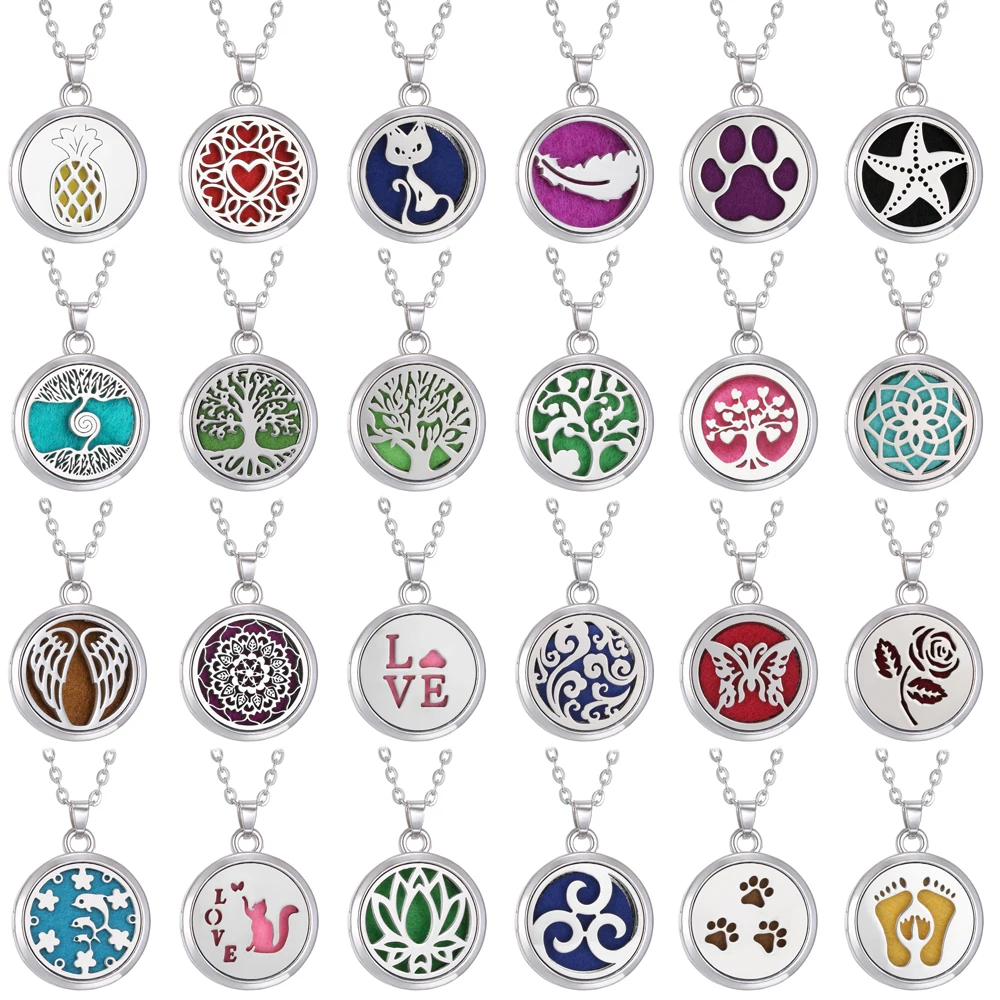 Neue Baum des Lebens Aromatherapie Halskette Ätherisches Öl Diffusor Parfüm Medaillon Anhänger Halsketten Frauen Aroma Schmuck Geschenk Image