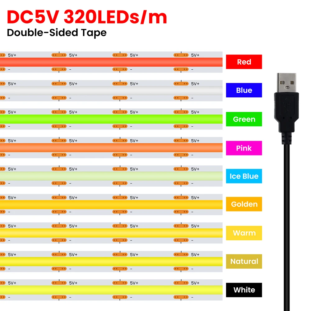 5V USB 3MM 5MM PCB COB LED Streifen Licht Weiß/Rot/Grün/Rosa/Eisblau/gelb TV Hintergrundbeleuchtung DC5V 320Led Flex Nacht Lampe Wohnkultur Image
