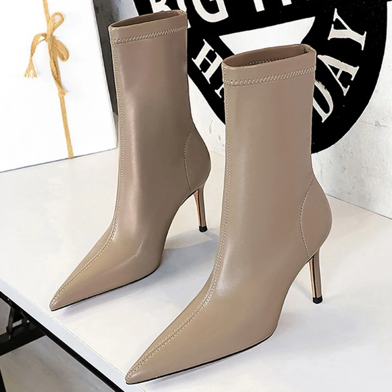 BIGTREE Schuhe Pu Leder Stiefel Frauen Stiefeletten Sexy High-heel Stiefel Herbst Winter Schuhe Kurze Stiefel Plus Größe 43, frauen Heels