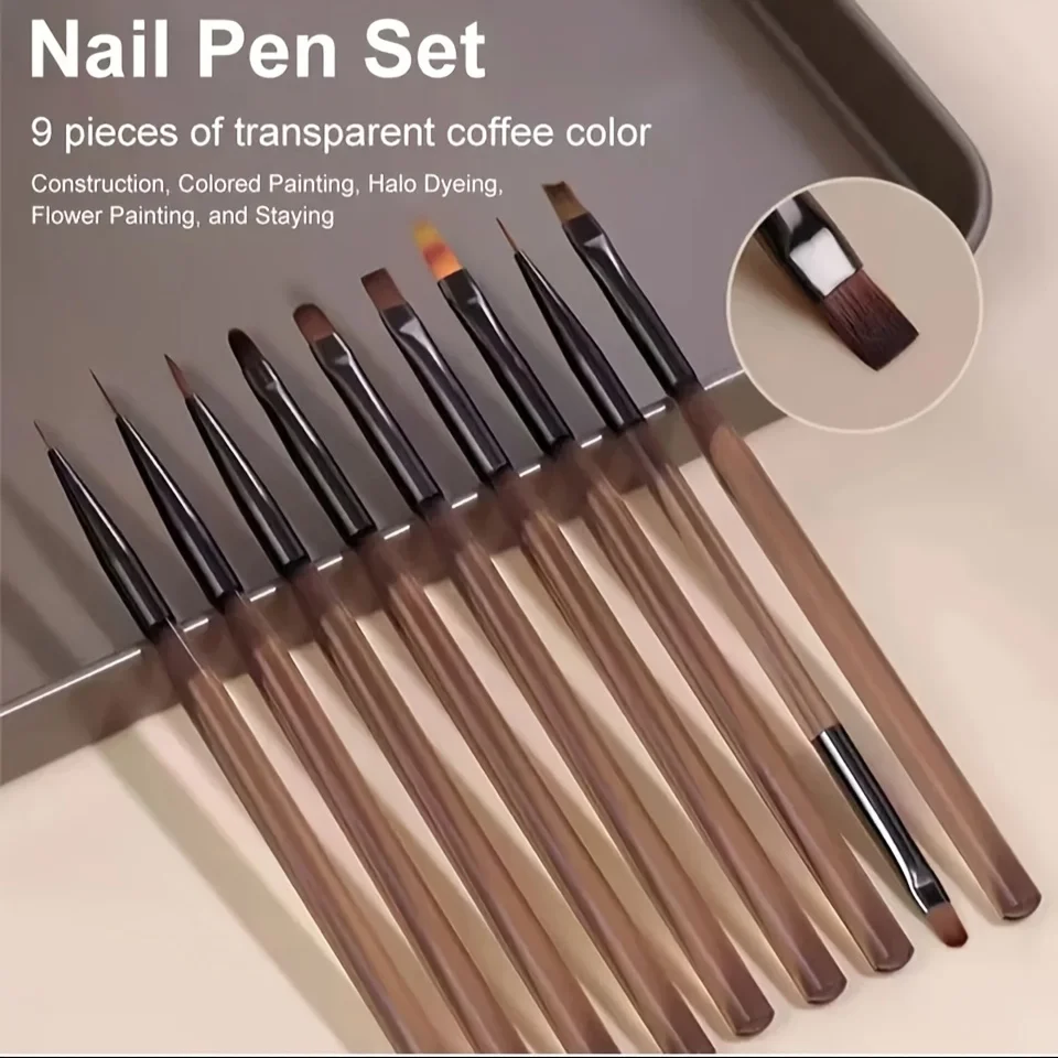 9 stücke DIY Pinsel Nail art Pinsel Set Acryl Spitze Ombre Design Nagel UV Gel Malerei Zeichnung Blumen Stift Maniküre salon Werkzeuge Anzug Image