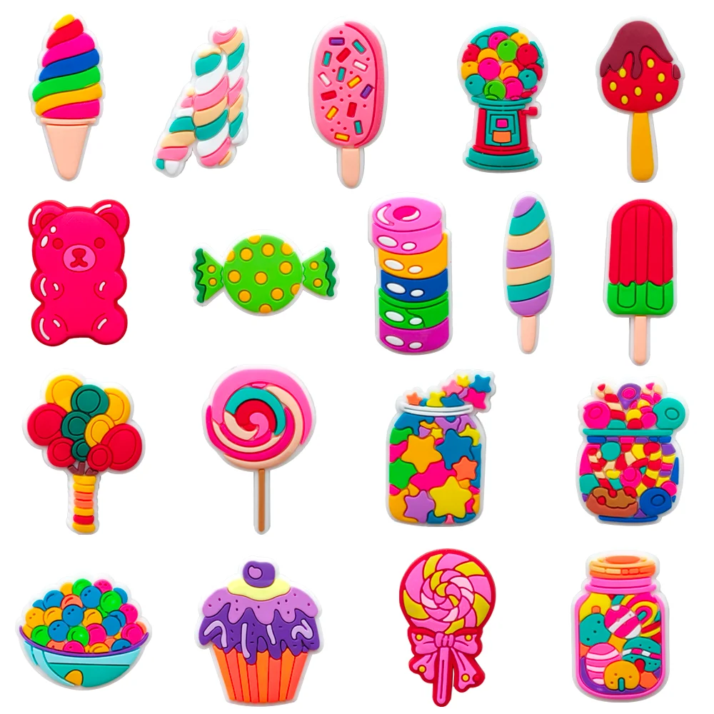 18 Stück PVC süße bunte Süßigkeiten Schuh Charms Eis Schuh Dekorationen Zubehör Clog Pin für Frauen Mädchen Image