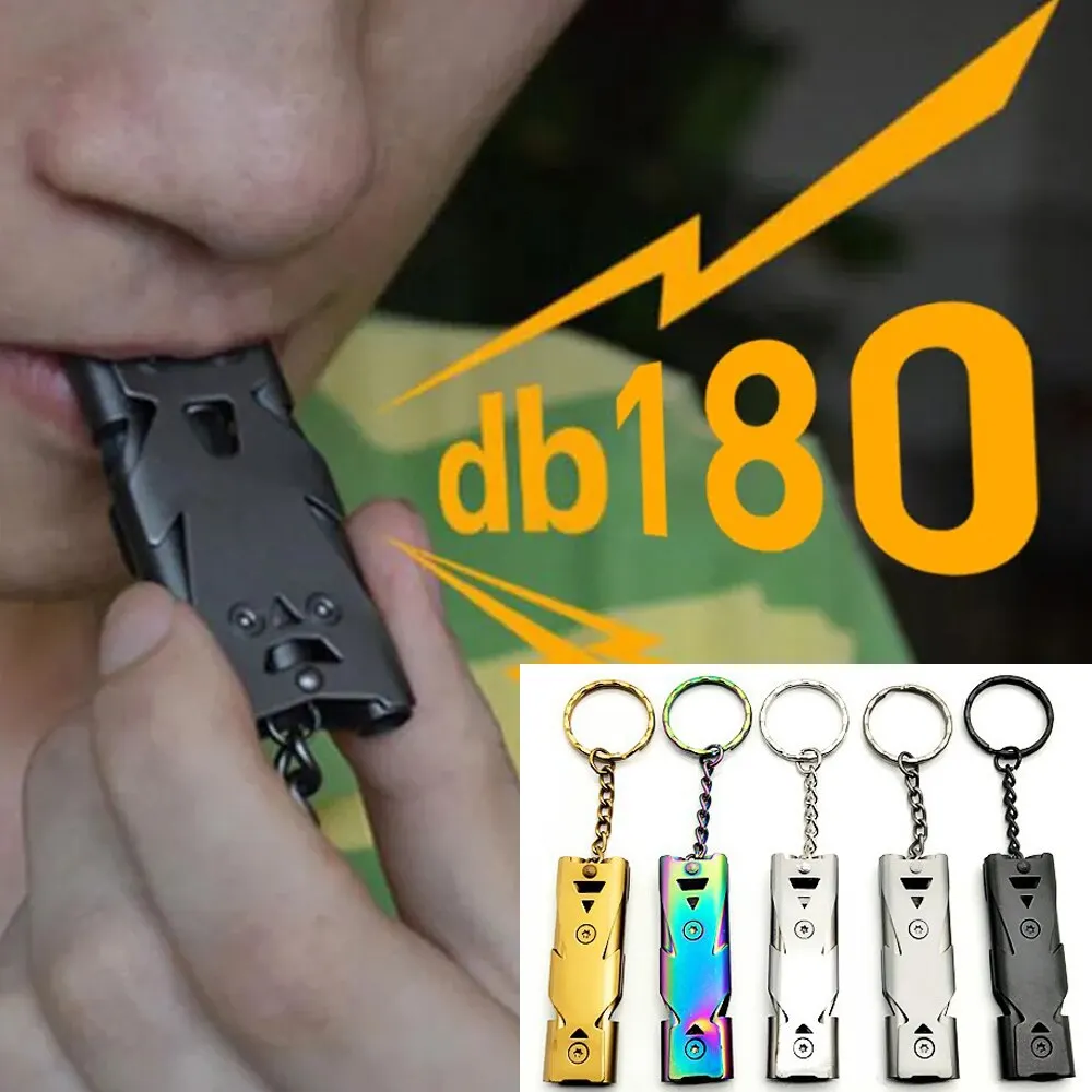 Doppel Rohr Pfeife Anhänger Schlüsselbund Hohe Dezibel Tragbare Outdoor Survival Notfall Camping Werkzeug Multifunktions Pfeife 1PC Image