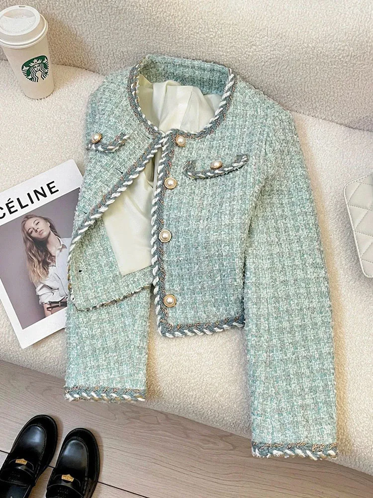 Chic Taste Crop Mäntel Frauen Frühling Herbst Langarm O Hals Elegante Jacke Französisch Mode Exquisite Büro Dame Tweed Outwear