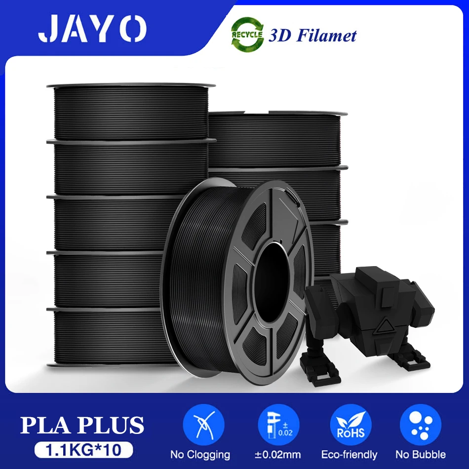 JAYO PLA 3D-Filament 1,75 mm 10 Rollen/Set PLA+/Seide PLA/PLA Matt/PETG 3D-Drucker-Filament für FDM Black 3D-Druckmaterialien Image