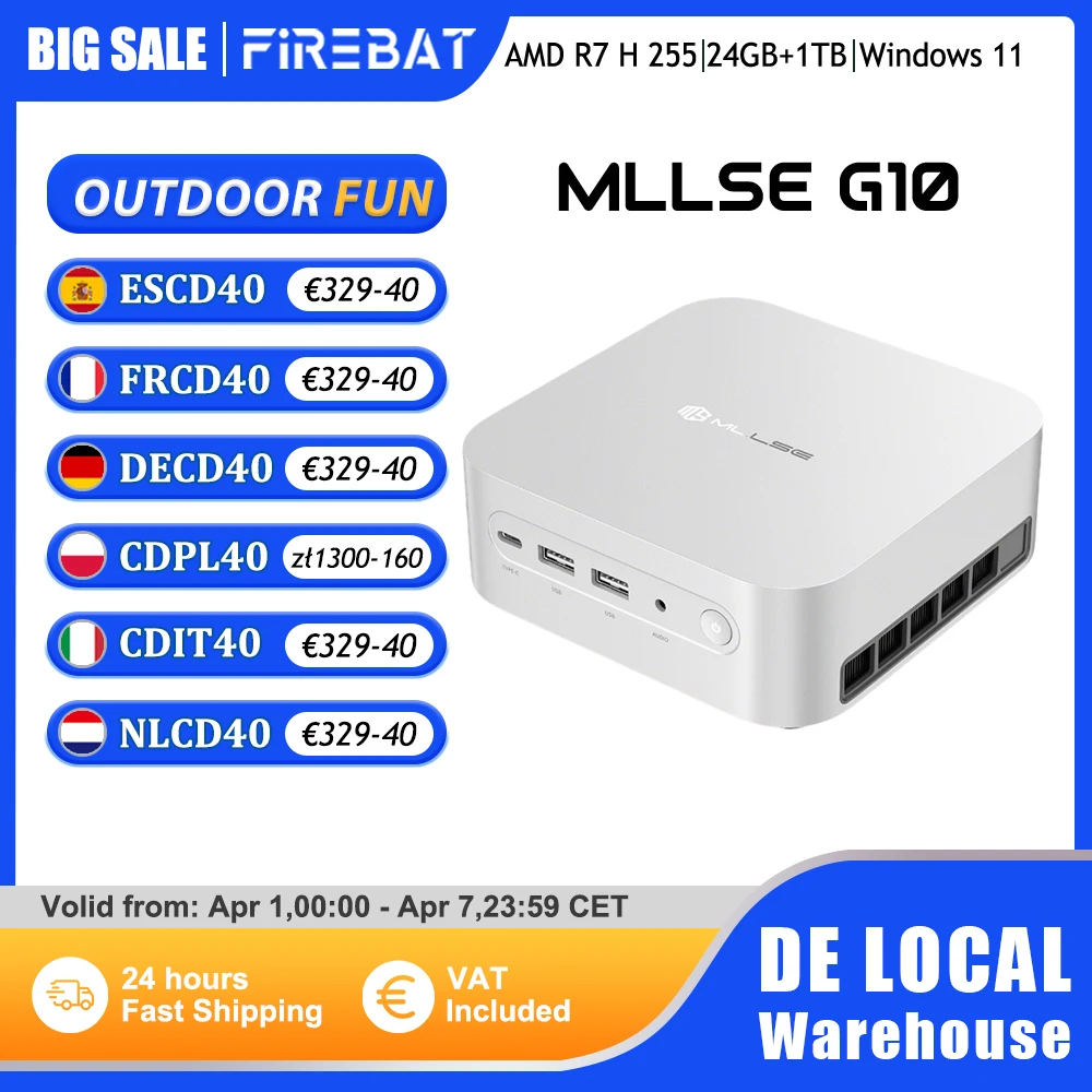 Mllse G10 Mini-PC Gaming AMD Ryzen 7 H 255 24GB DDR5 RAM 1TB SSD Windows 11 Pro Wi-Fi 6 BT5.2 USB4.0 Desktop Mini-Computer
