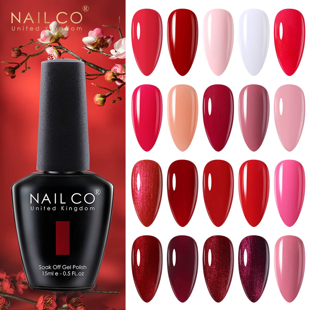 NAILCO Gel-Nagellack, 15 ml, dunkelrote Blutfarben-Serie, Nagelkunst, Glitzer, Maniküre, UV, Lakiery Hyeliusowe Vernis Nails Gel-Design Image