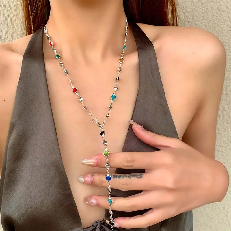 Neue Luxus Bunte Kristall Zirkon Halskette Für Frauen Glänzenden Strass Lange Quaste Halsband Böhmischen Aussage Schmuck Geschenke Image