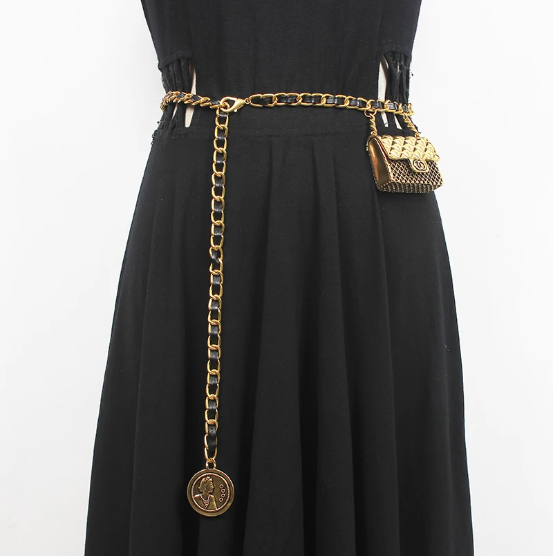Frauen Runway Fashion PU Leder Metall Kette Cummerbunds Weibliche Kleid Korsetts Bund Gürtel Dekoration Schmale Gürtel R498 Image