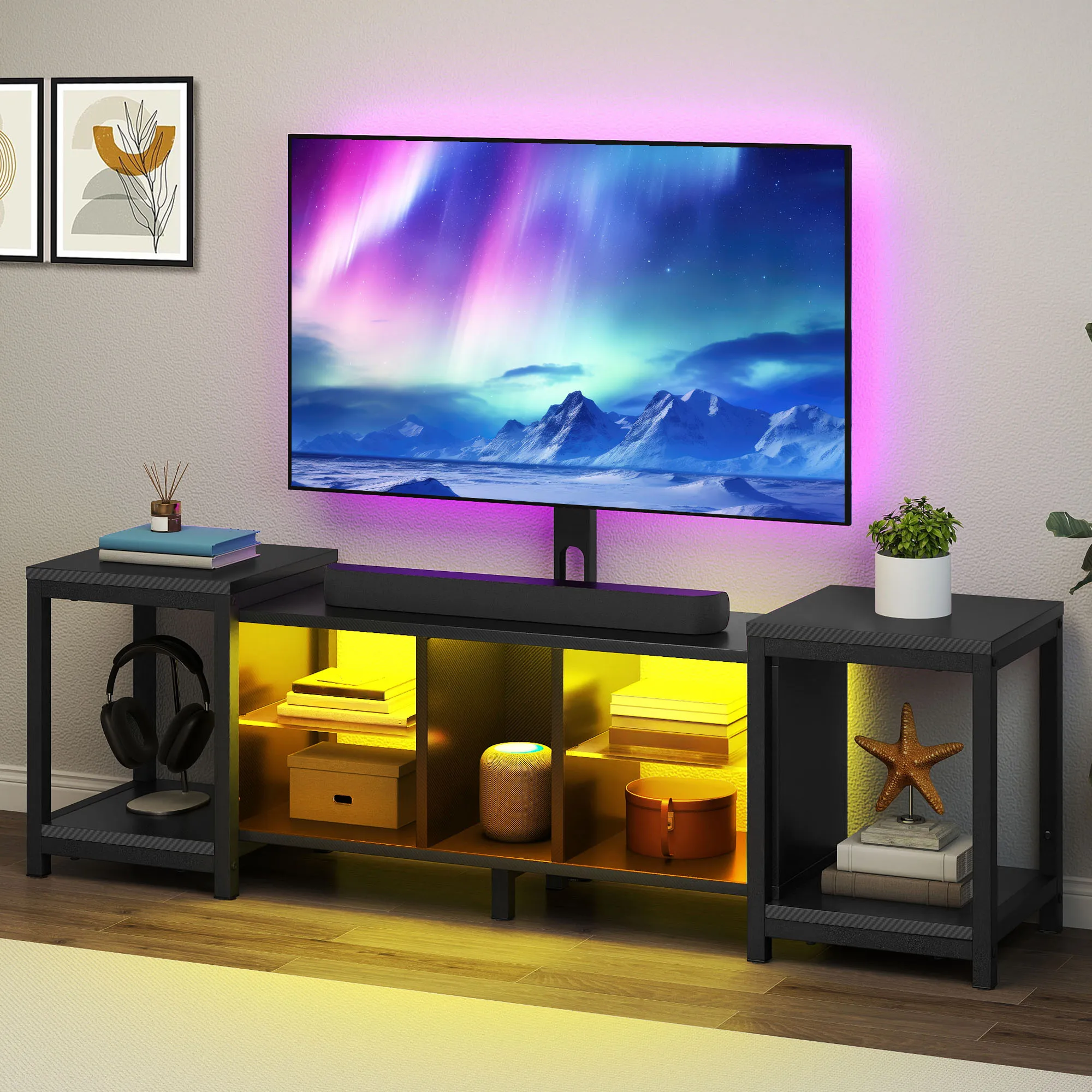 YITAHOME 104–174 cm verstellbarer TV-Ständer – ausziehbar für 70-Zoll-Fernseher mit RGB-LED-Leuchten (22 Modi), inklusive Halterung Image