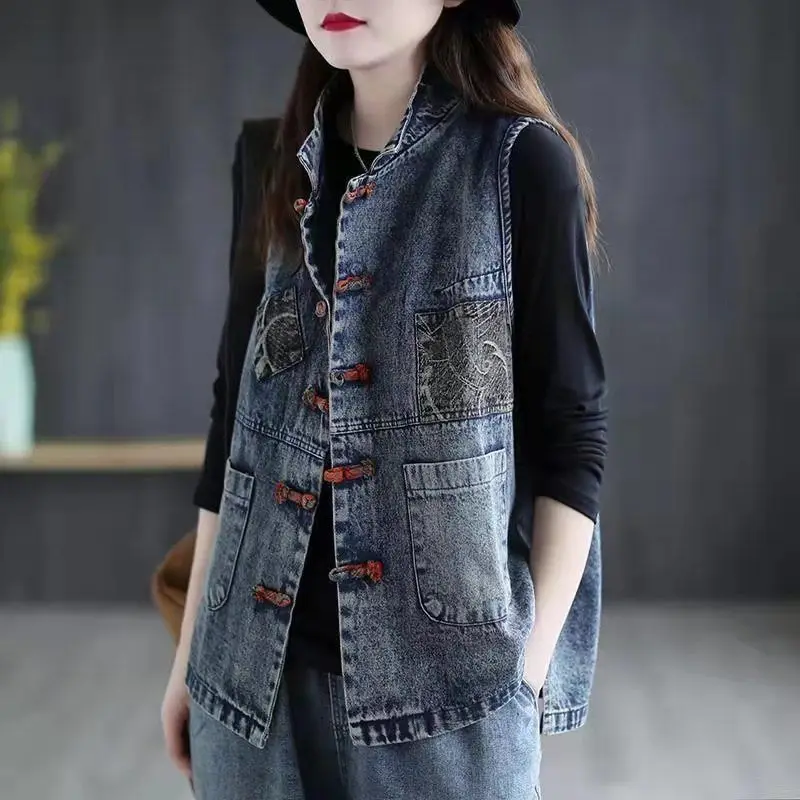 Frauen Denim Weste Baumwolle Frühling und Sommer Kurze Plus Größe Weste Chinesischen Stil Retro Korean Modische Ärmellose Jacke Frauen Image