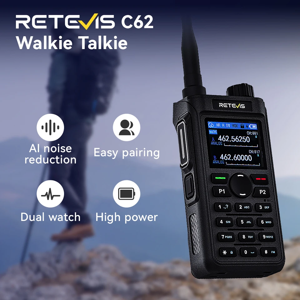 Retevis C62 Professionelles 5 W Long Range VHF/UHF Dual Mode Ham Zwei-Wege-Radio für Camping – Walkie Talkie Image