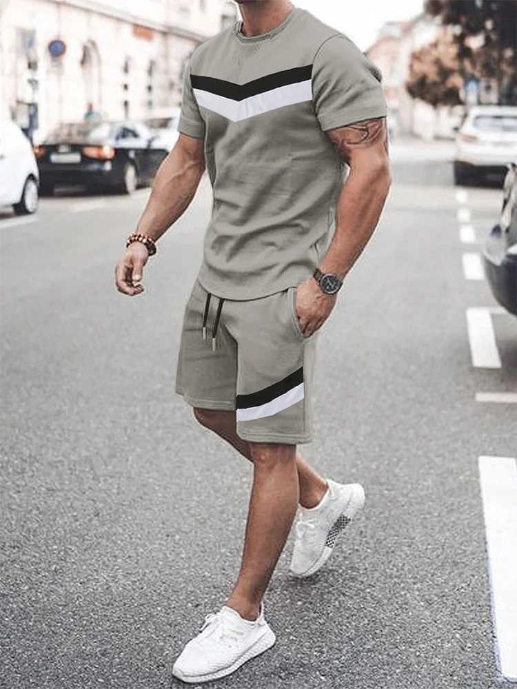2025, Sommer neuer zweiteiliger Anzug für Herren, lässiges Muster, bedrucktes Kurzarm-T-Shirt und Sport-Shorts-Set, Sport-Set, Fitness, Lightw Image