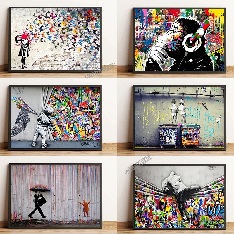 Abstraktes Banksy Life Is Short, Chill The Out Street Art Leinwandgemälde Lustiger Affe Graffiti Poster Wandkunst Bild Home Decor
