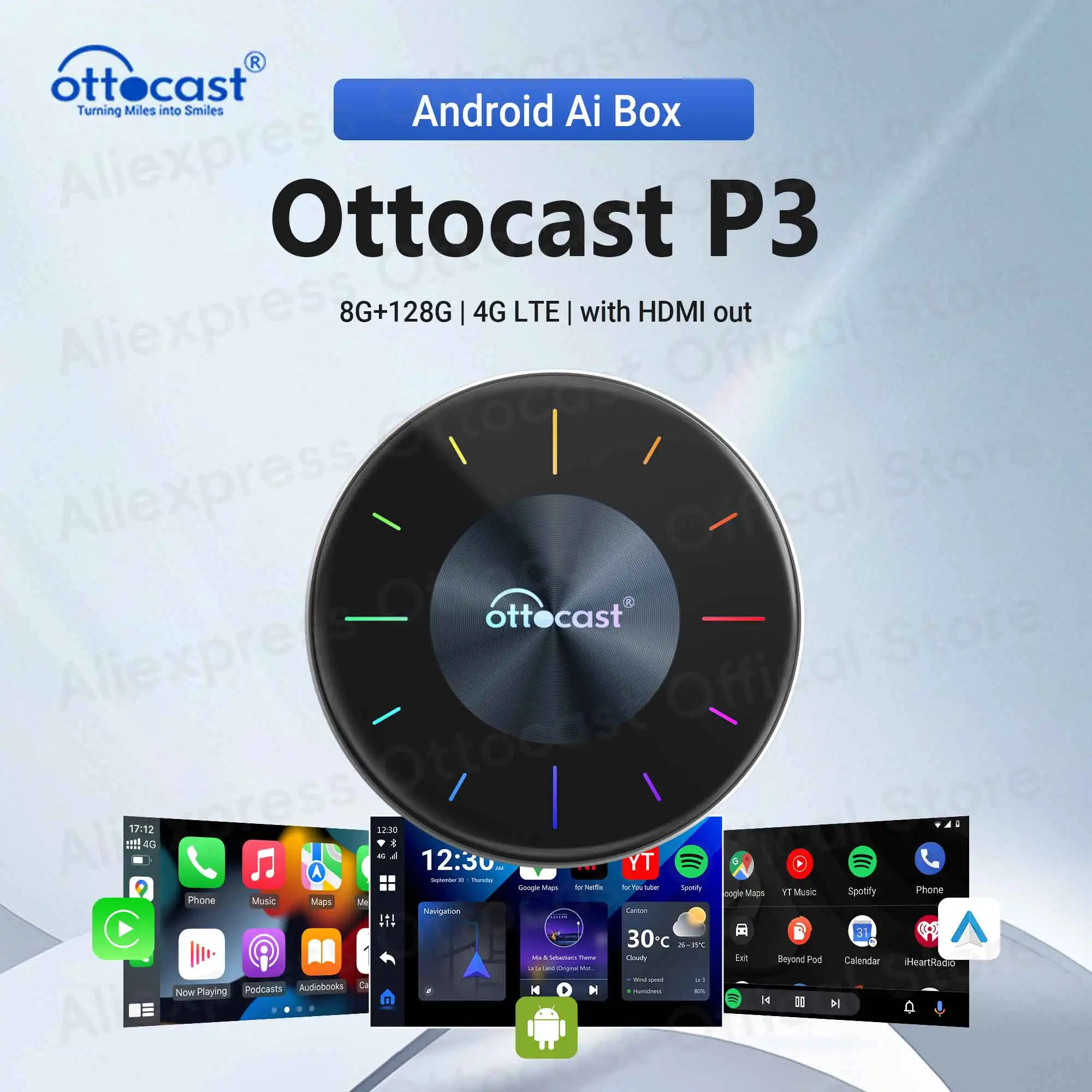 OTTOCAST P3 Android AI Box Drahtlose CarPlay Android Auto 128GB TV Box für HDMI Ausgang Auto Zubehör für Audi VW Chervolet Kia Image