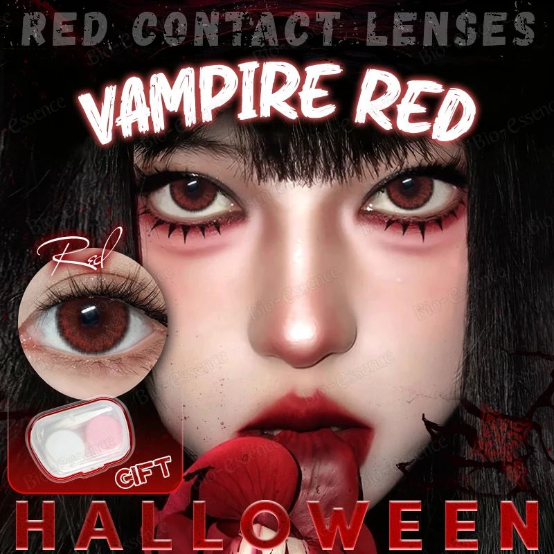 Bio-essence 1 Paar rote Vampir-Kontaktlinsen für Halloween, Cosplay, für Augen, Schönheit, Mode, rote Linse, blaue Linsen, grüner Augenkontakt Image