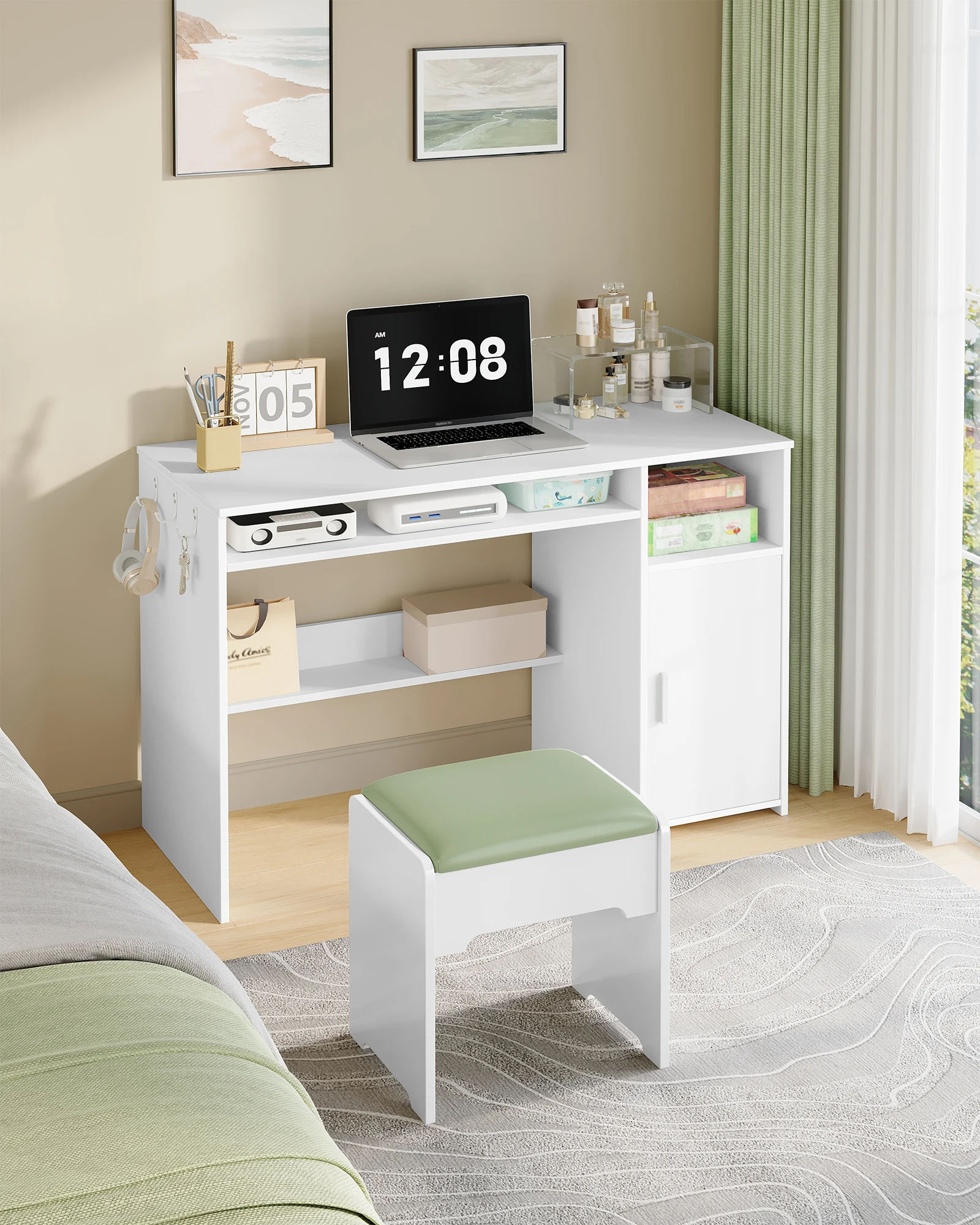 Schreibtisch, Computertisch mit 1 Tür, Bürotisch mit minimalistischem Design, moderner PC-Tisch, geeignet für Studium und Büro