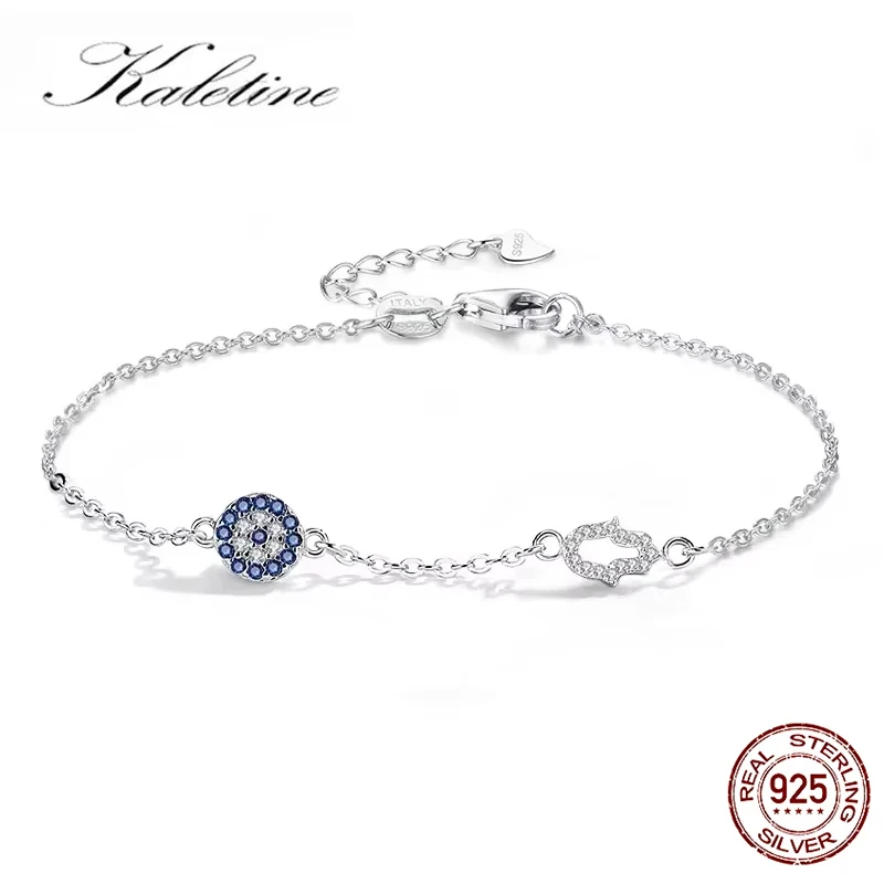 KALETINE Lucky Evil Eye Armbänder für Frauen 925er Sterlingsilber Armband Blue Eye Hamsa Hand Fatima Hand Türkei Schmuck Image