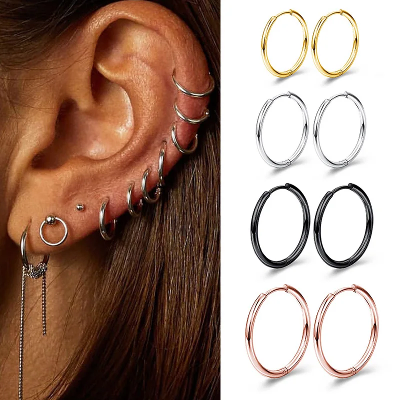 2 Stück 1,2 mm Edelstahl Minimal Hoop Ohrringe für Damen und Herren, kleine Huggie Ohrringe, dünne Knorpelohrringe, Helix Tragus Piercing Schmuck Image