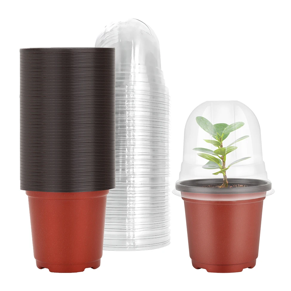Pflanzliche Kindergartentöpfe mit Luftfeuchtigkeitskuppeln, 40 Sets, weiche 4-Zoll-Kindergartentöpfe (40 Töpfe + 40 transparente Deckel), Samen-Startertöpfe für kleine Pflanzen Image