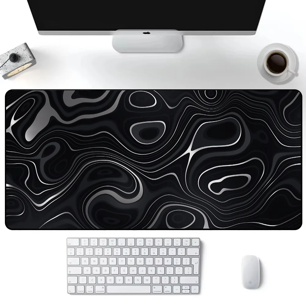 Schwarz-weiße Mauspads, bunte Linien, Gaming-Mauspad, Firmen-Mausmatte, 900 x 400, Gummi-Tastatur-Schreibtischmatten, Kawaii, groß, für Laptop Image