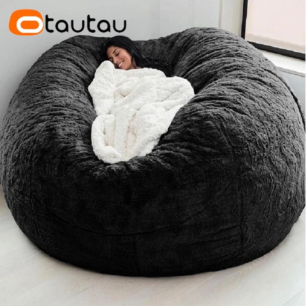 OTAUTAU 5ft Riesiger, flauschiger Sitzsackbezug aus Kunsthasenfell, Winter-Weihnachts-Pouf-Bezug DD003【Kein Füllstoff enthalten! Füllstoff muss selbst bereitgestellt!】