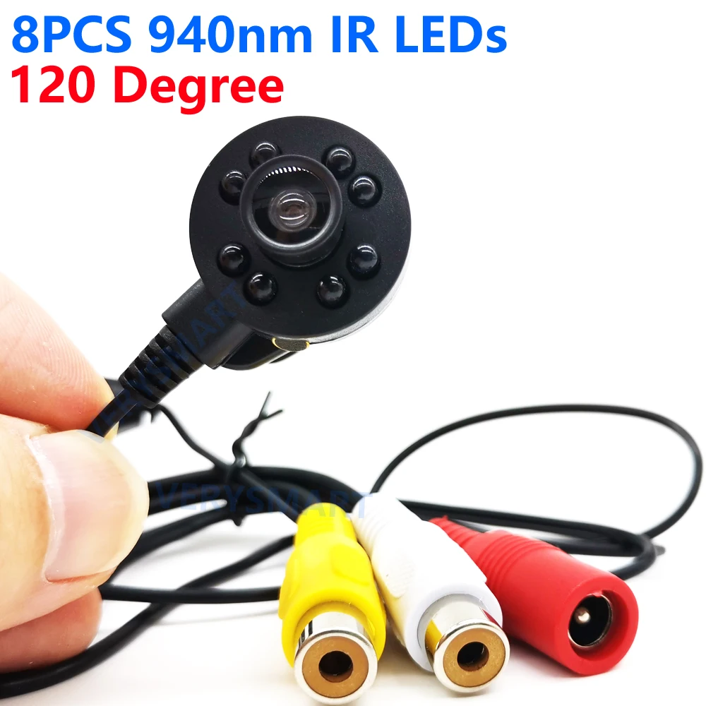 Micro-Mini-Analogkamera mit 8 940 nm IR-LEDs, 120 Grad Weitwinkelobjektiv, Nachtsicht, CCTV-Video-Audio-Kamera für den Innenbereich Image