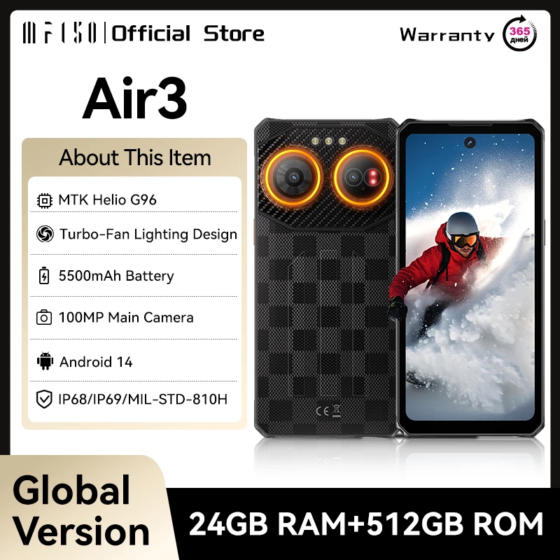 IIIF150 Air3 Robustes Smartphone Android 14 Mobiltelefon 12 GB 512 GB 100 MP Kamera Dynamic Island Ultradünn Robust 30 W Schnellladung Image