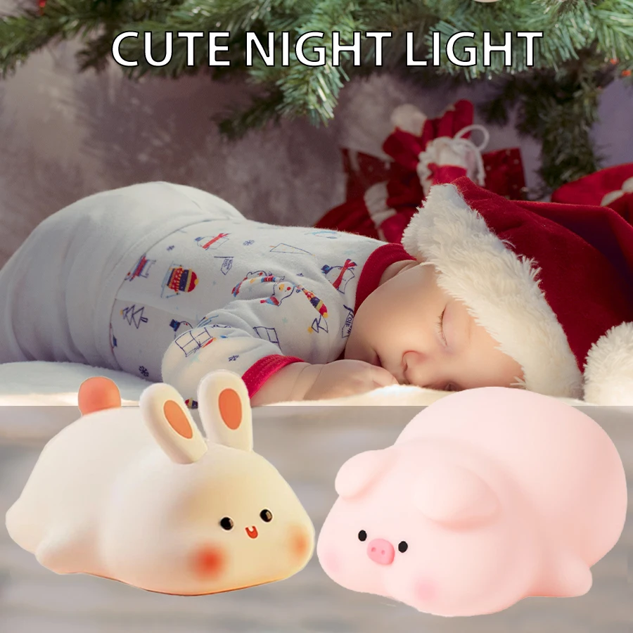 Piggy Bunny Nachtlicht LED Tisch lampe für Baby Kinderzimmer Dekor Schlafzimmer Bett wiederauf ladbare dimmbare Silikon Nachtlicht