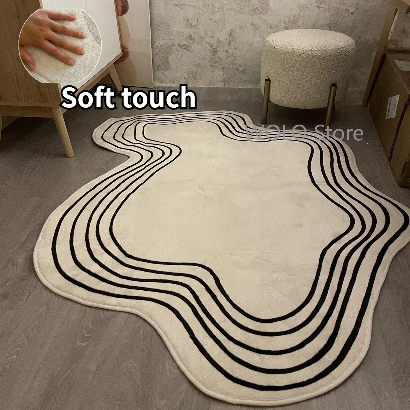 Cremefarbene unregelmäßige Teppiche für Wohnzimmer ins weiche flauschige Nacht teppiche ovaler Schlafzimmer teppich für Kinder wasch bare große Matten Image