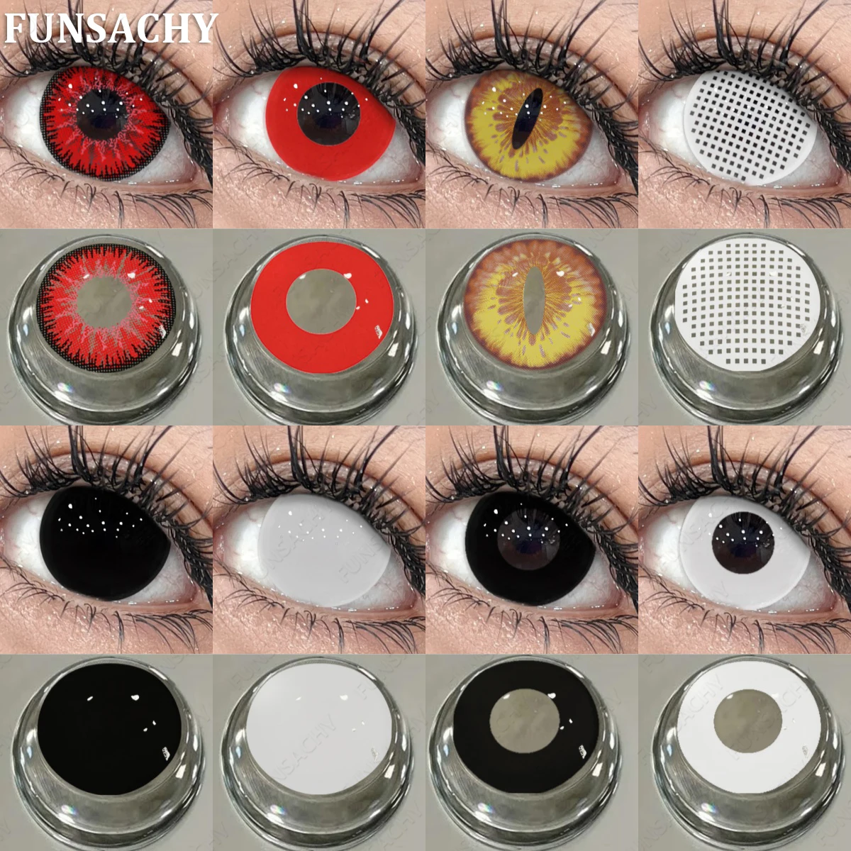 FUNSACHY 2 Stück farbige Cosplay-Kontaktlinsen für Augen, Anime-Rollenspiele, Kontaktlinse, verrückte Halloween-bunte mehrfarbige Linse Image