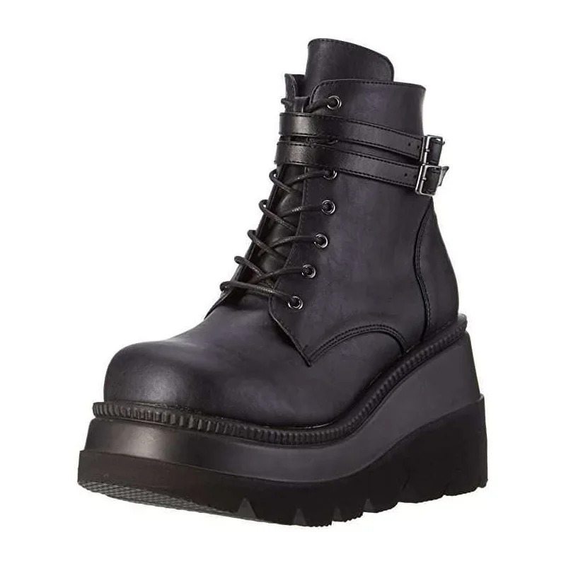 Marke Design Frauen High Heels Punk Gothic Weibliche Motorrad Stiefel Plattform Frauen Stiefel Mode Keile Stiefeletten Große Größe 36-43 Image